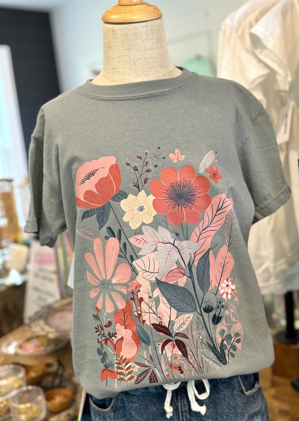 Girl's Graphic Tee - Floral Fields