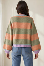 Contrast Trim Striped Pullover Sweater