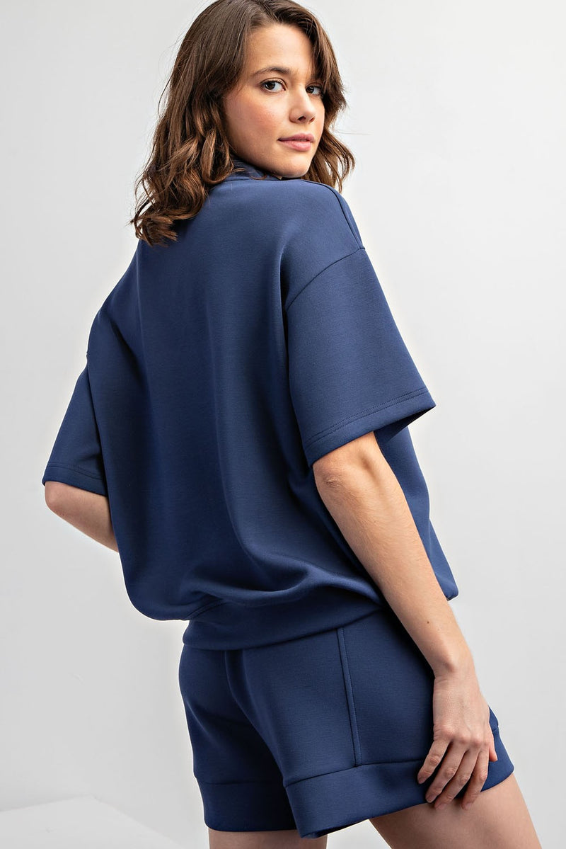 Cowl Neck Scuba Top - Smoky Navy