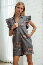 Floral Denim Zip Romper