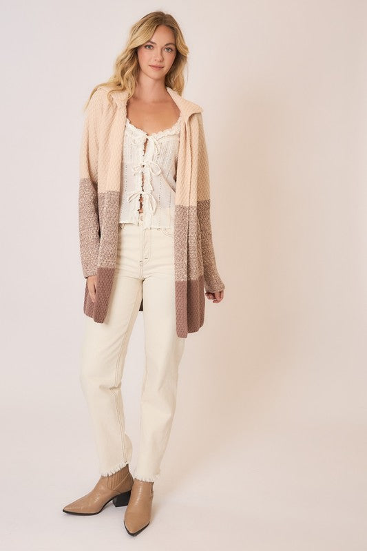 Waffle Knit Color Block Cardi