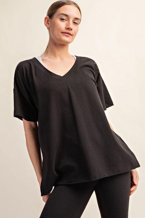 Oversized V-neck Tee-Black