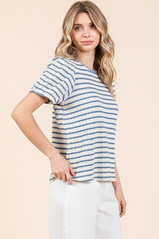 Puff Sleeve Striped Knit Top