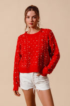 Pearl Embellished Sweater - Red