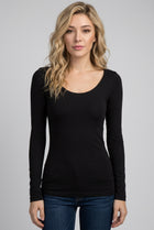 Long Sleeve Scoop Neck Layering Top - Black