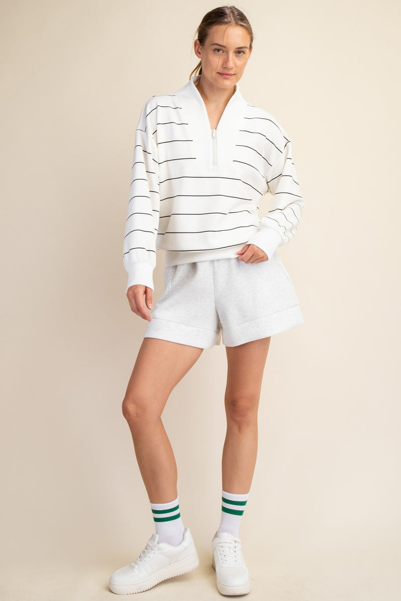 Luxe Scuba Striped Half Zip Jacket - Cream