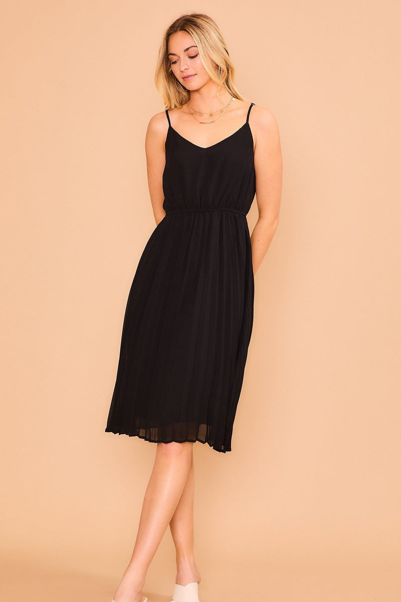 Chiffon Pleated Dress - Black