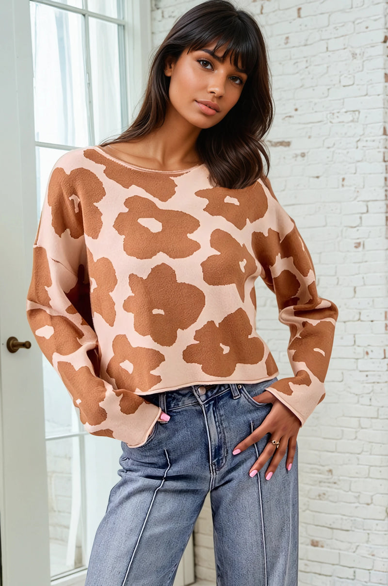 Cream/Mocha Flower Sweater