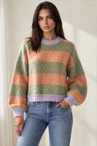 Contrast Trim Striped Pullover Sweater