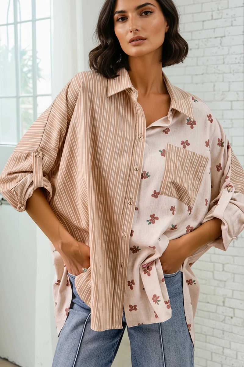 Flower Stripe Mixed Top