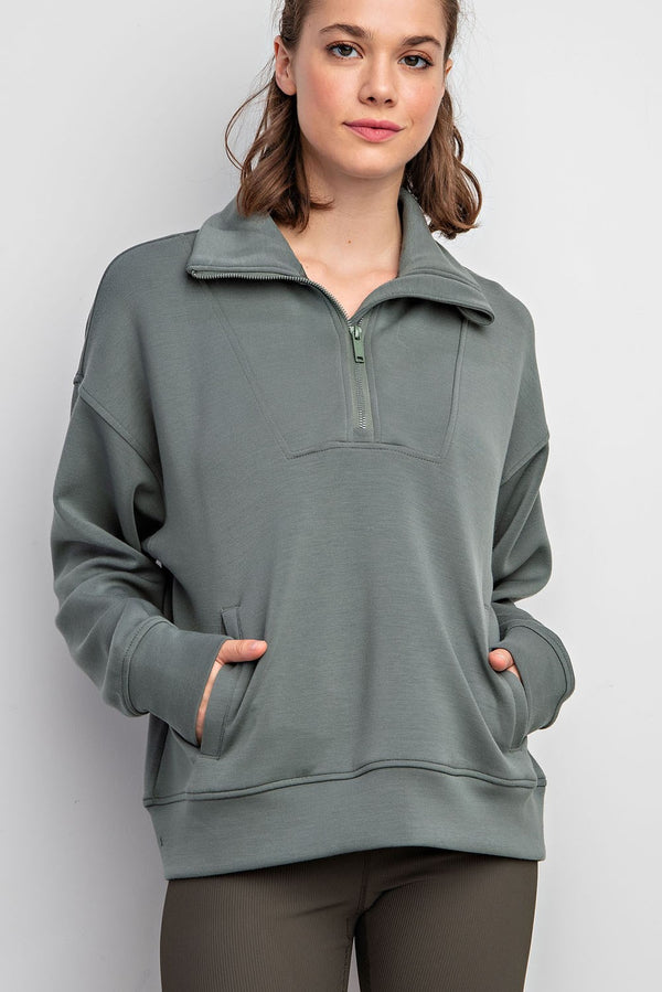 Scuba Funnel Neck Quarter Zip Pullover - Sage