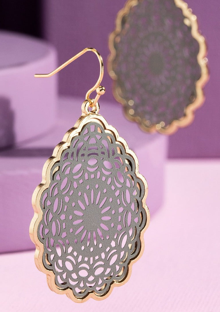 Laser Cut Mandala Teardrop Earrings