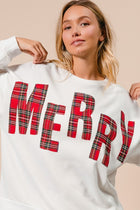 Plaid Merry Lettering Sweatshirt