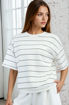 Luxe Scuba Striped Short Sleeve Top - White/Black