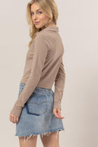 Striped Half-Zip Top - Mocha