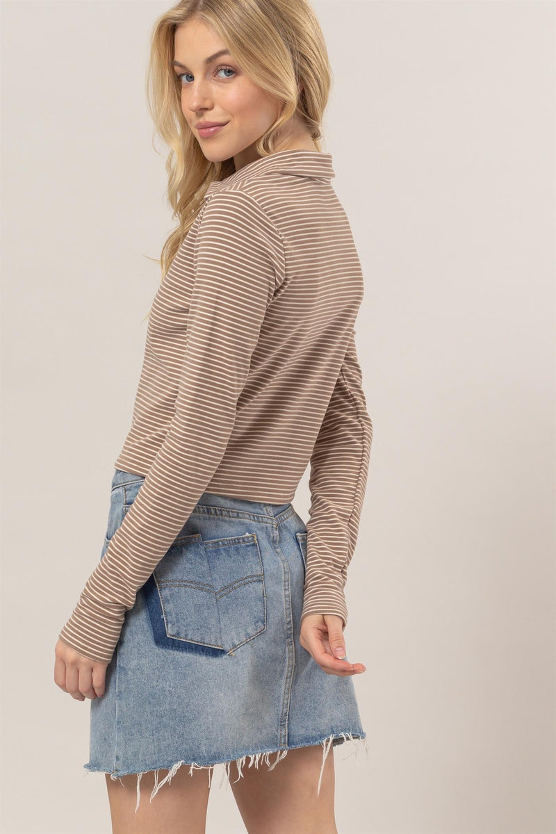 Striped Half-Zip Top - Mocha