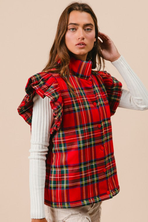 Ruffled Plaid Puffy Vest
