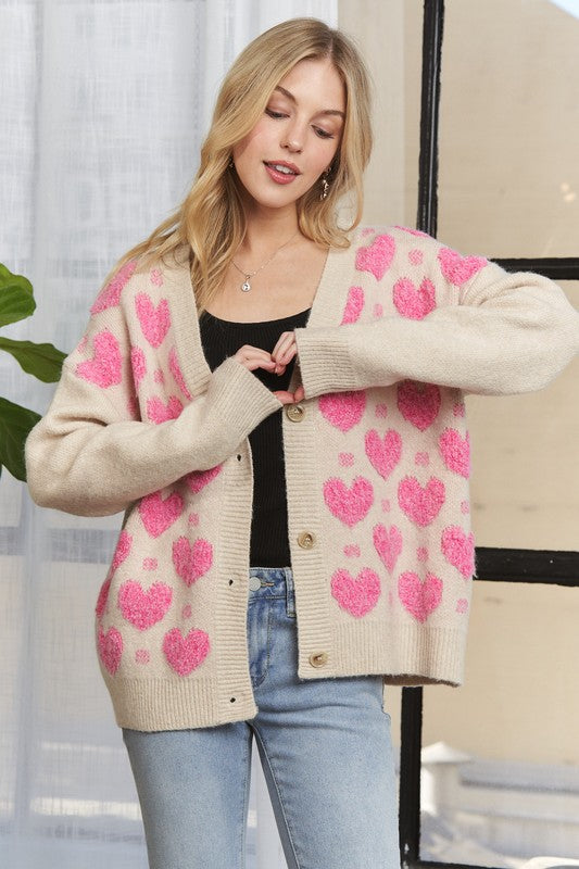 Fuzzy Heart Cardigan