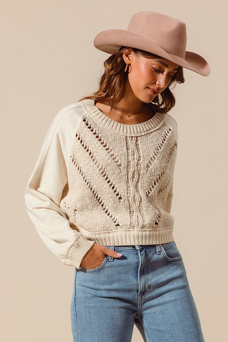 Cable Knit Raglan Detail Sweater