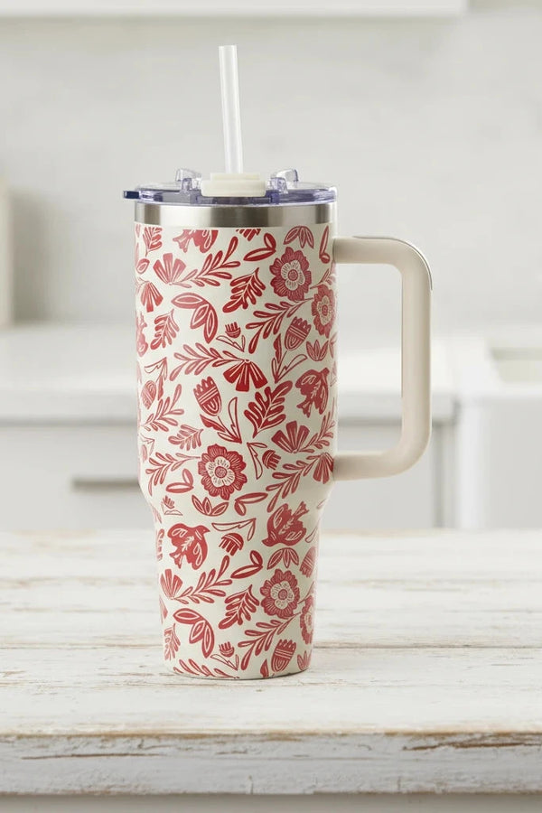 40 oz Red Floral Tumbler