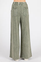 Mineral Wash French Terry Wide Leg Pants - Olive