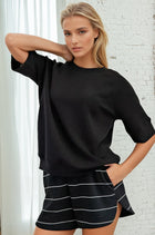 Luxe Scuba Half Sleeve Top - Black