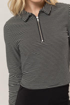 Striped Half-Zip Top - Black