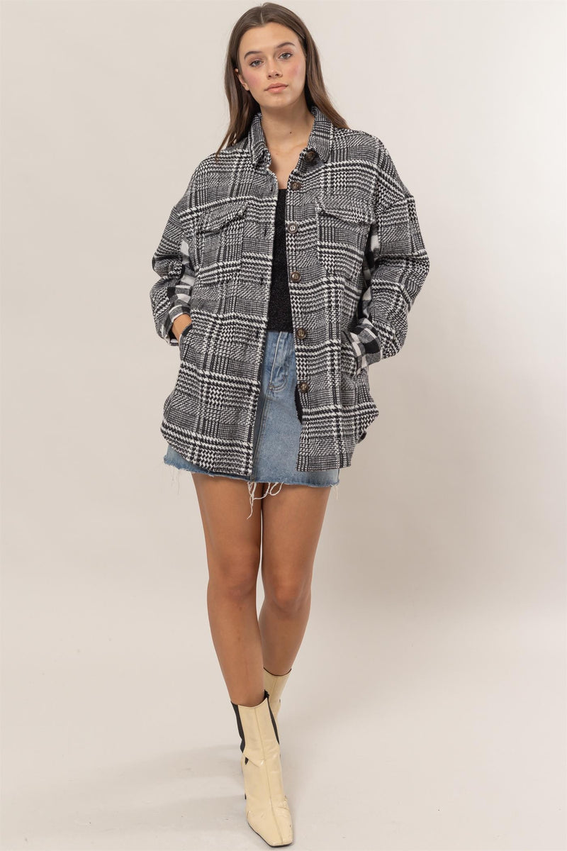 Mixed Pattern Plaid Shacket