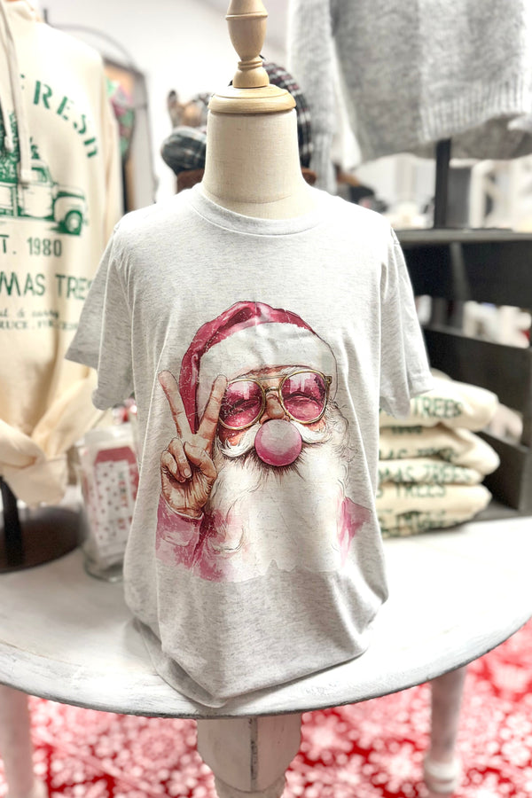 Girl's Graphic Tee - Bubblegum Santa