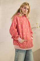 Printed Fleece Hoodie - Coral Mix