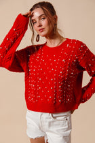 Pearl Embellished Sweater - Red