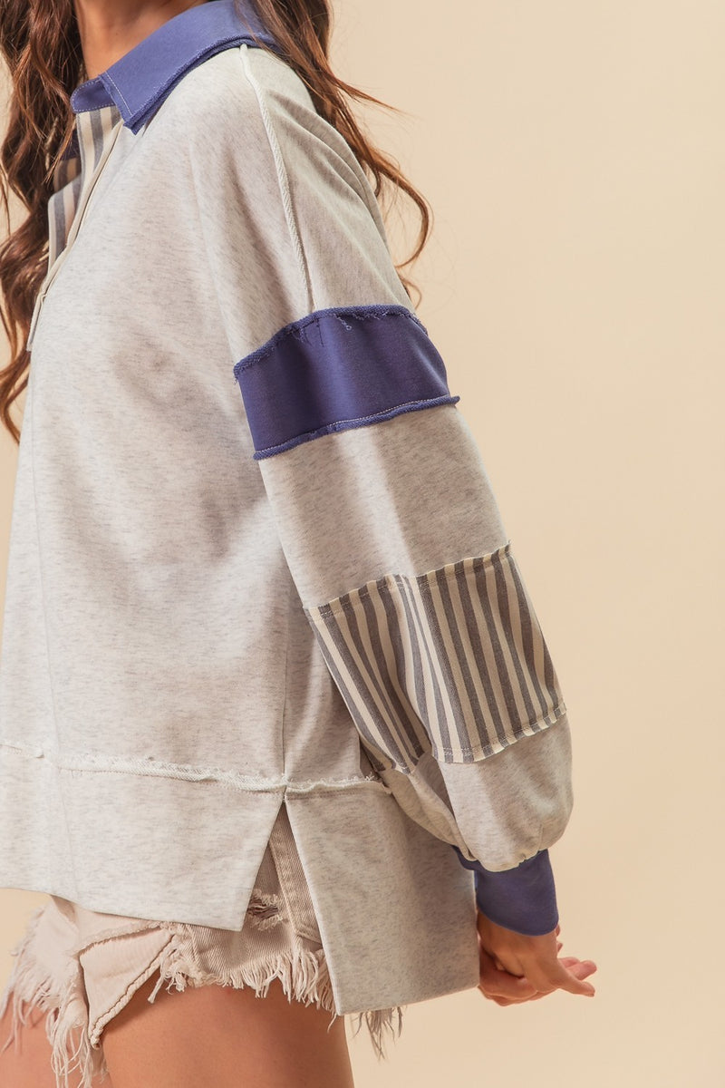 Stripe Color Block French Terry Pullover