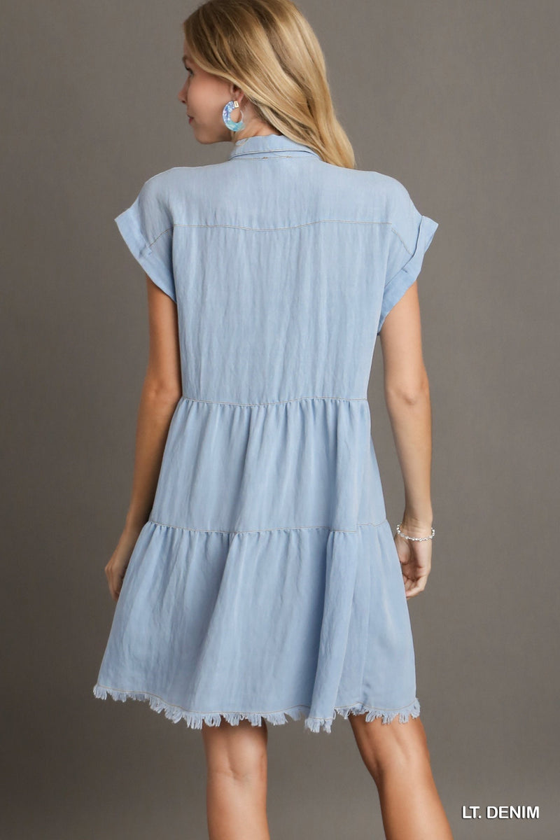 Snow Washed Button Up Dress - Light Denim