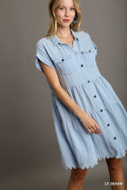 Snow Washed Button Up Dress - Light Denim