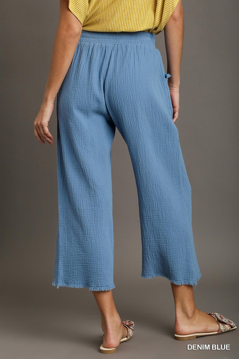 Cotton Gauze Wide Leg Pants Dusty Blue - Main Image