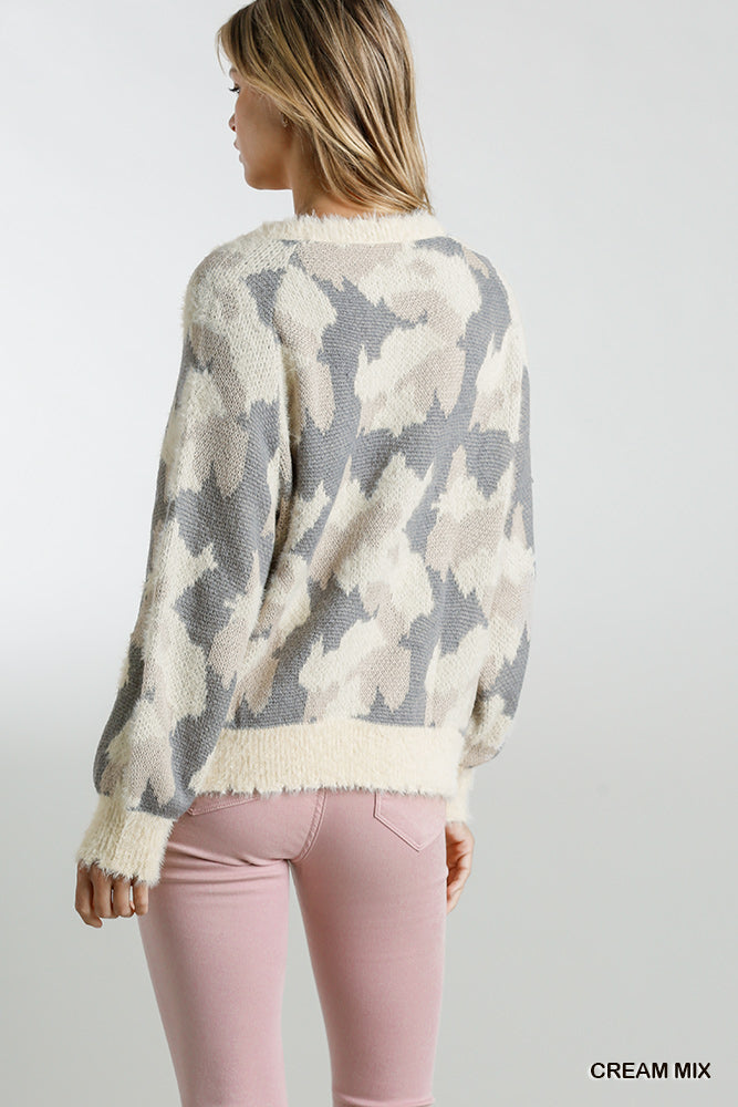 Print Fuzzy Knit Sweater