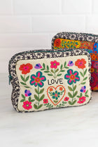 Embroidered Corduroy Cosmetic Pouch