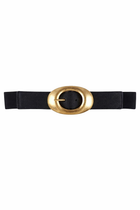Oval Buckle Elastic Waist Belt - Black