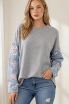 Contrast Sleeve Thermal Top - Heather Grey