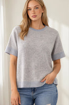 Ribbed Trim Short Sleeve Sweater