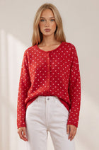 Polka Dot Knit Cardigan - Red