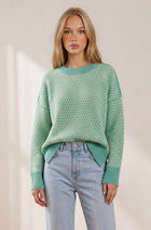 Geometric Check Pattern Sweater - Seafoam