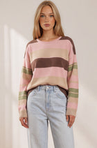Multi Color Stripe Sweater - Pink
