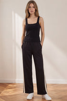 Luxe Knit Side Stripe Wide Leg Pants - Black