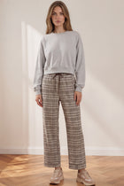 Fleece Plaid Raglan Straight Leg Pants