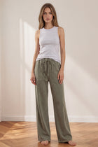 Mineral Wash French Terry Wide Leg Pants - Olive