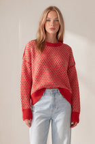 Geometric Check Pattern Sweater - Red