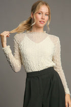 Rhinestone Embellished Lace Top - Cream