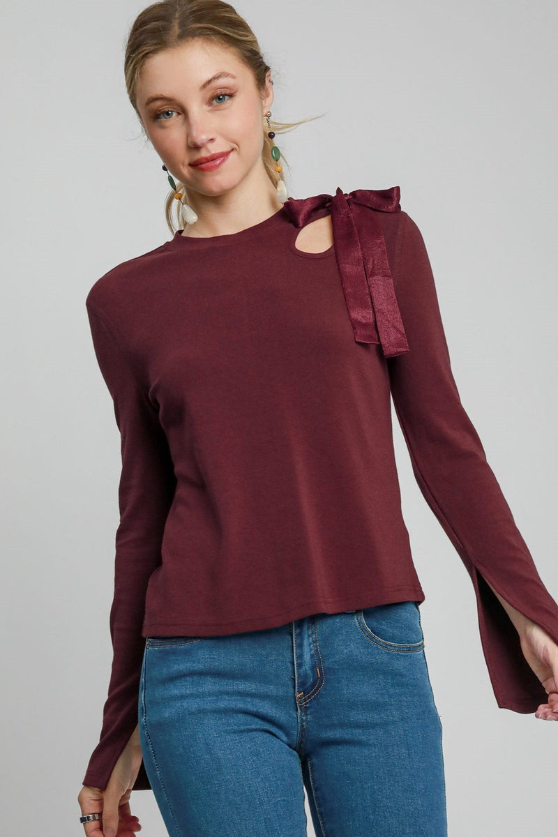 Ribbon Cut Out Detail Top - Merlot