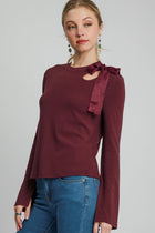 Ribbon Cut Out Detail Top - Merlot